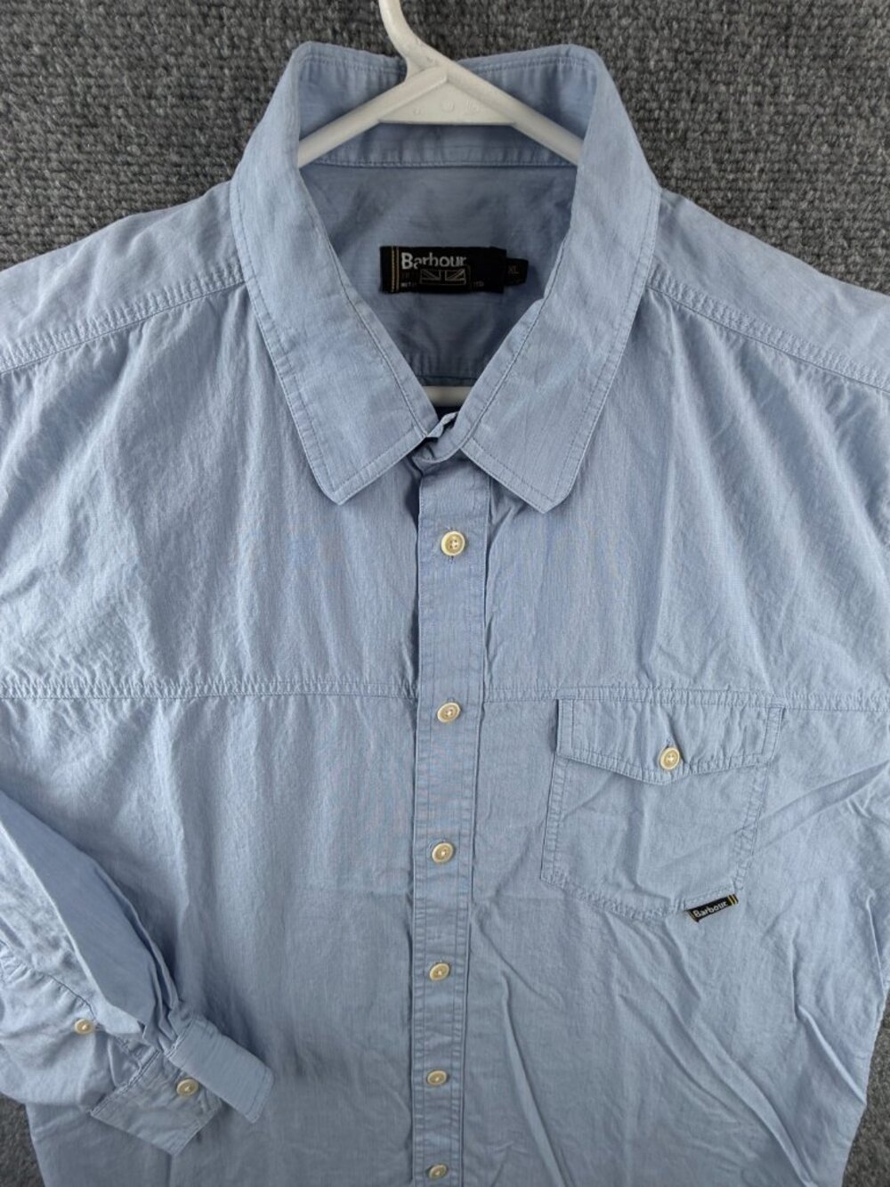 Barbour Cotton XL Point Blue Long Sleeve Button Up Pocket Shirt Mens Solid Adult